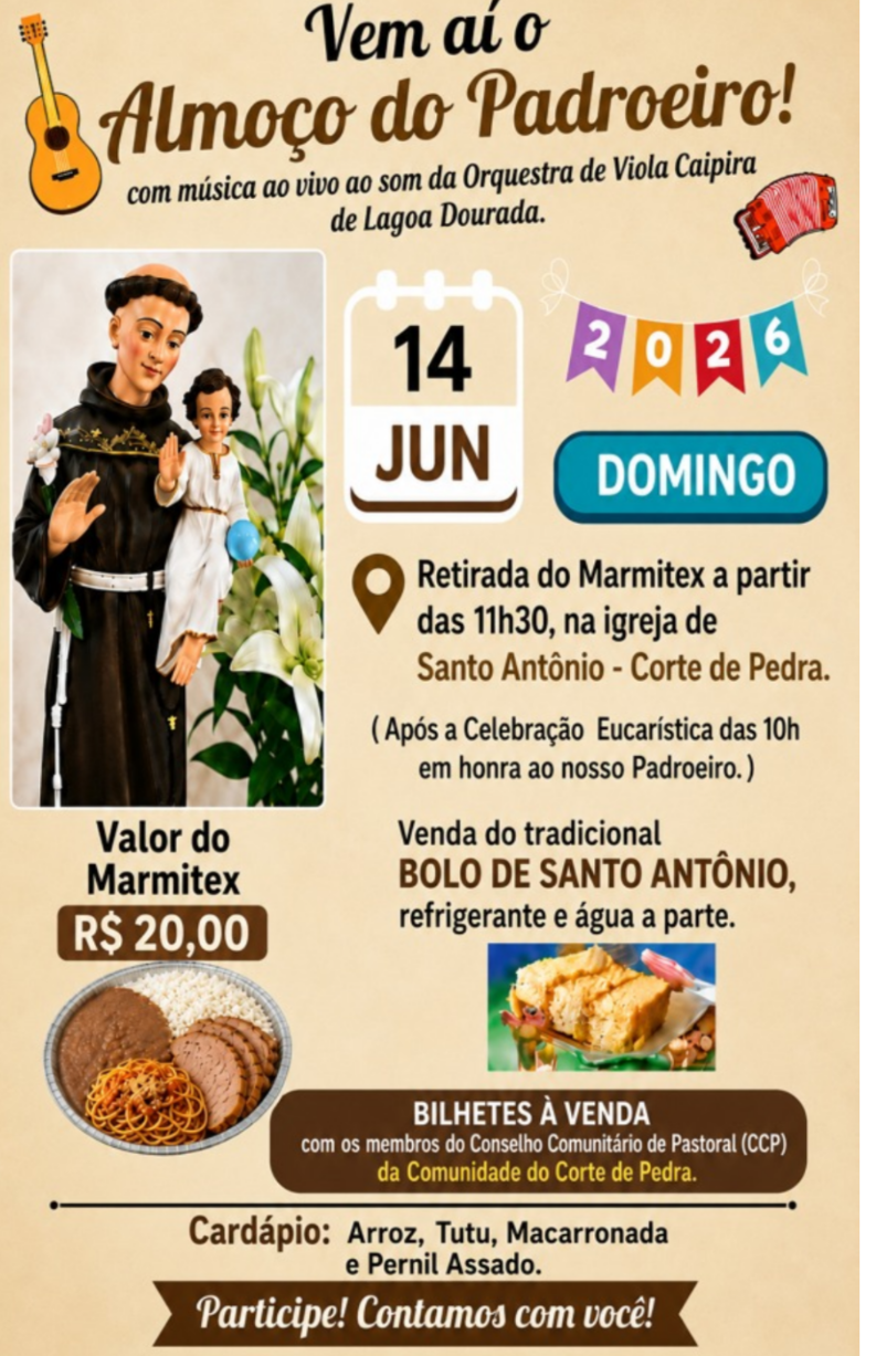 Comunidade de Corte de Pedra promove tradicional Almoço do Padroeiro neste Domingo