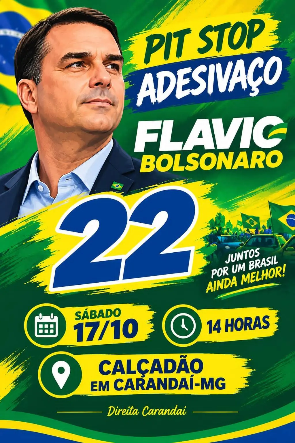 Evento político em Carandaí anuncia adesivaço em apoio a Flávio Bolsonaro neste sábado